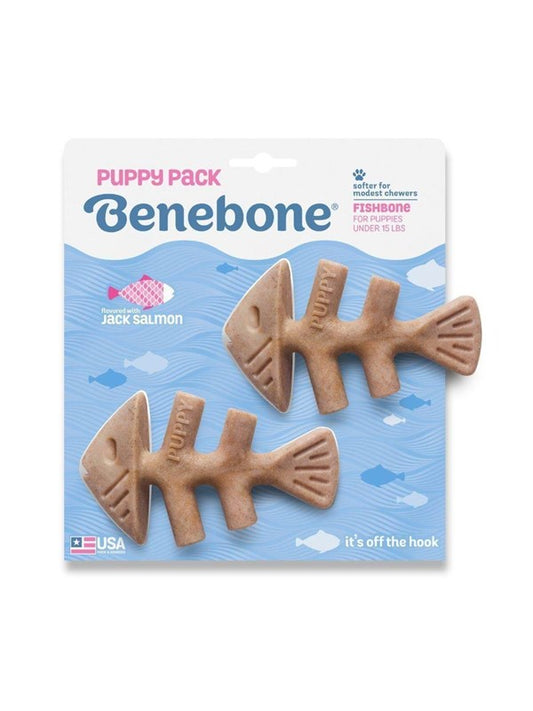 Benebone Puppy Pack Fishbone Dog Chew Toy Salmon  1ea/XS|2 Pk