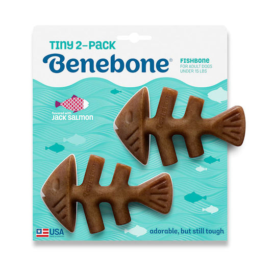 Benebone Tiny 2-Pack Fishbone Durable Dog Chew Toys  Real Fish Flavor