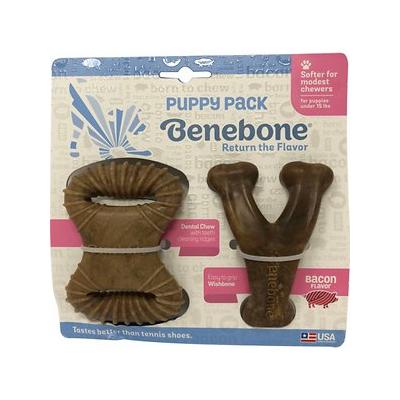 Benebone Puppy 2-Pack Dental Chew/Wishbone Dog Chew Toys  Real Bacon Flavor