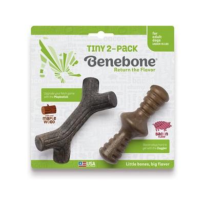 Benebone 2-Pack Maplestick/Zaggler Durable Dog Chew Toys  Real Bacon  Real Maplewood  Made in   Tiny  Extra Small  Brown