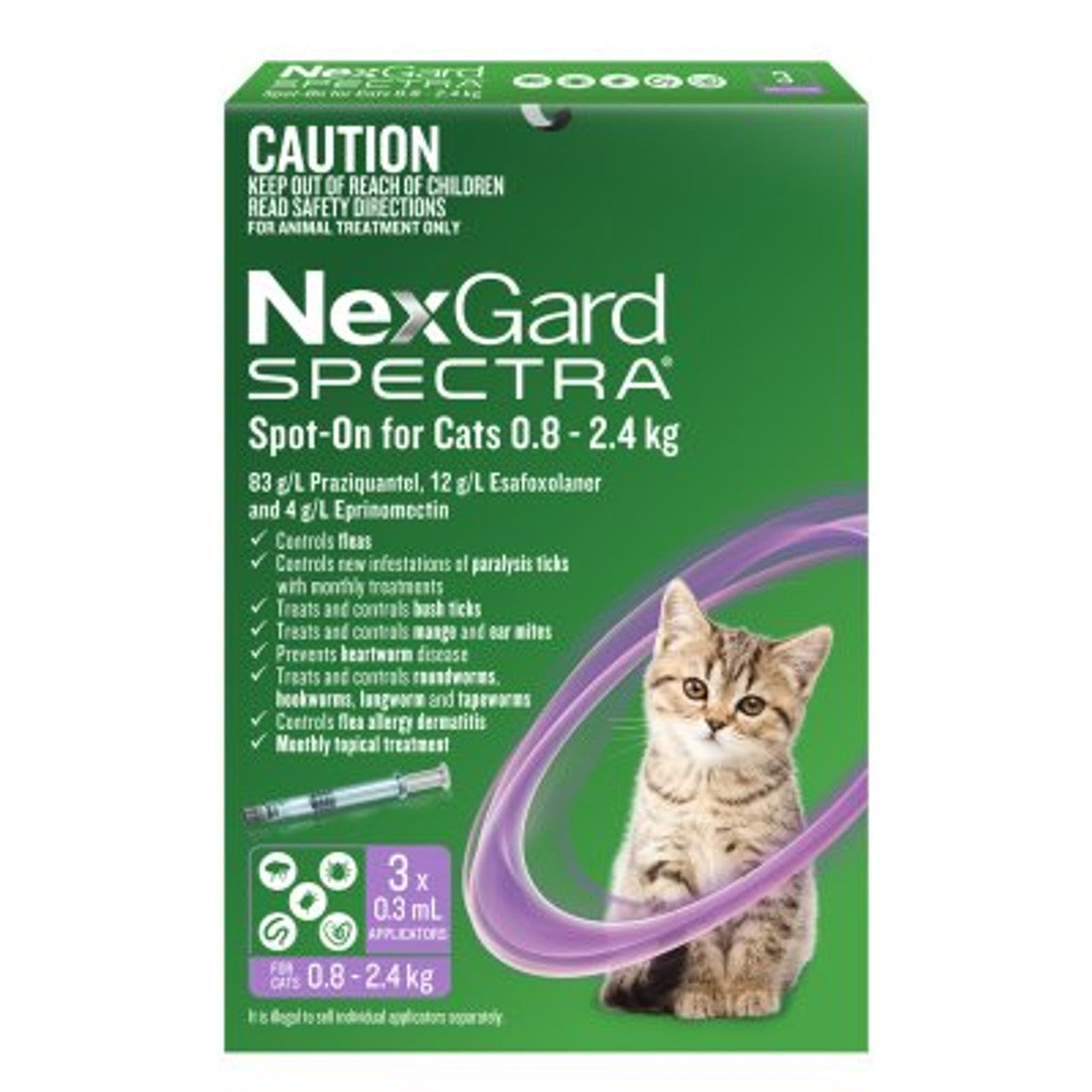 Nexgard Spectra Spot-On For Cats 0.8-2.4kgs 3's