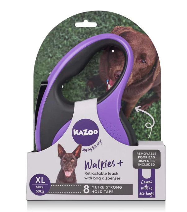 Kazoo Retractable Lead with Poop Bag Dispender XL