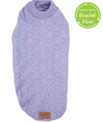 Kazoo Heart Knit Dog Jumper Purple 33.5 XS